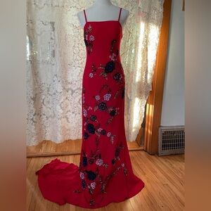 Elegant Red Floral Evening Gown